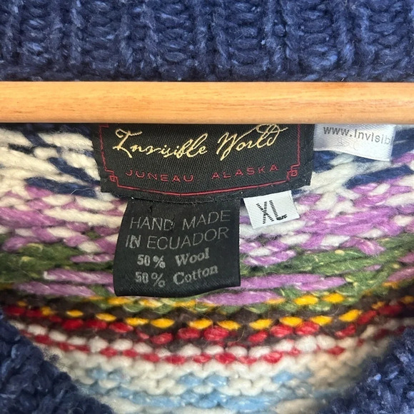 Invisible World vintage wool/cotton blend knit thick cardigan XL excellent cond - Picture 2 of 9